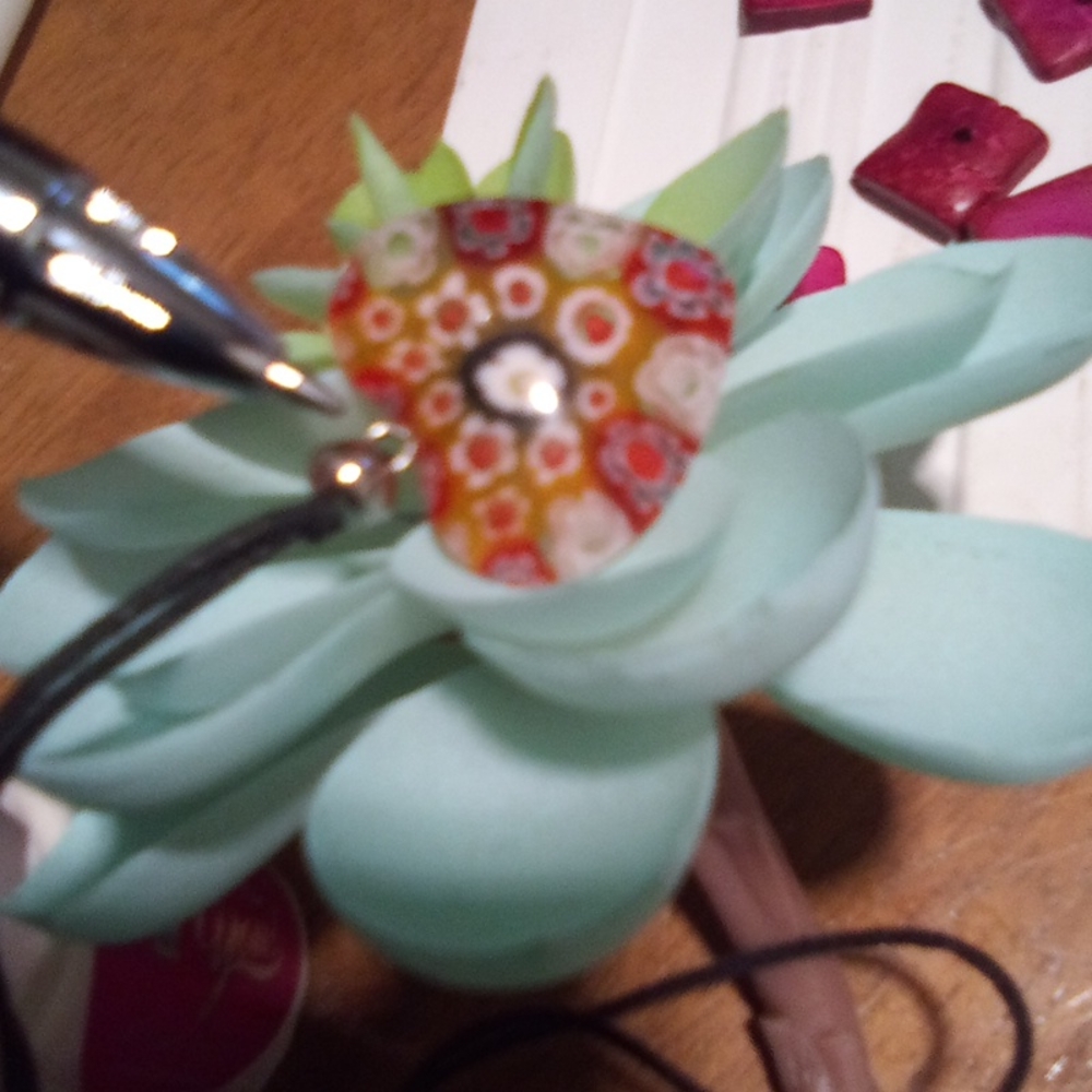 Vintage Floral Heart Glass Pendant on Slip Knot Cord - Picture 11 of 15